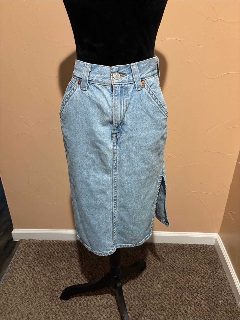 Levi's Light Blue Denim Midi Skirt with Side Slit